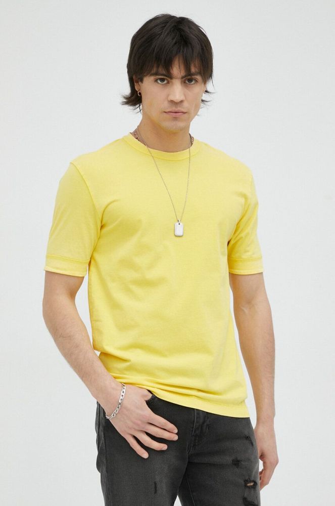 Бавовняна футболка Drykorn Raphael колір жовтий однотонна