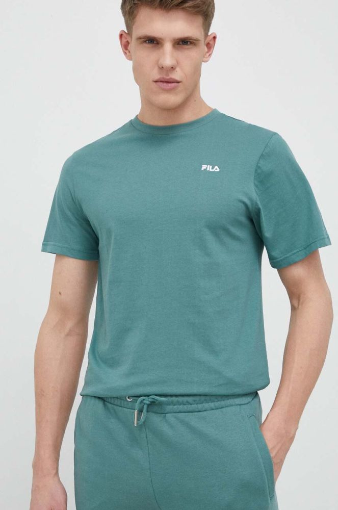 Бавовняна футболка Fila колір зелений однотонний