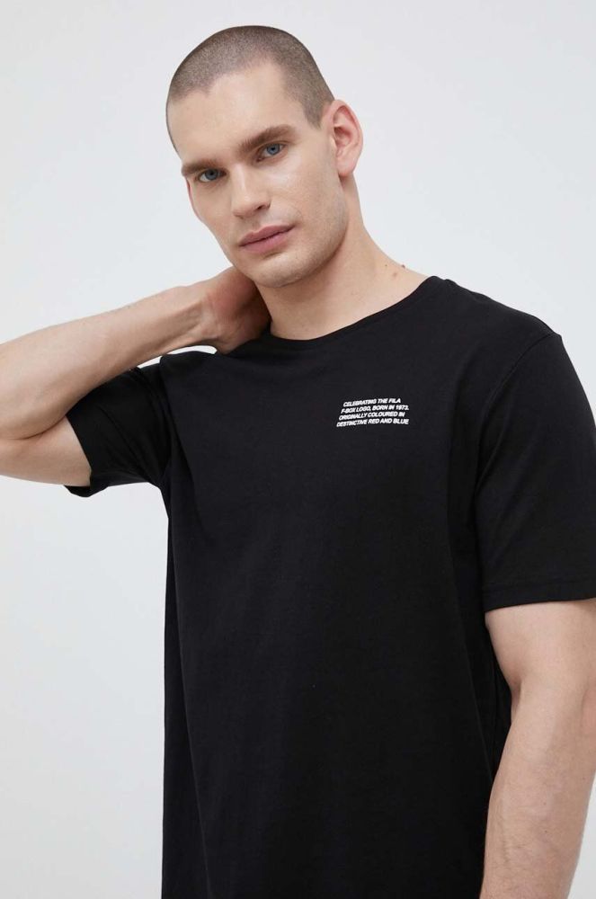 Бавовняна футболка Fila колір чорний з принтом (3029519)