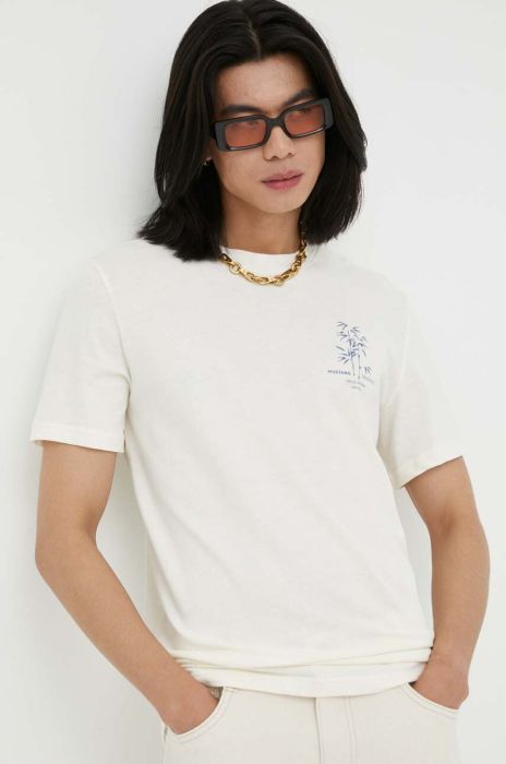 Бавовняна футболка Mustang колір бежевий з принтом (3320487)