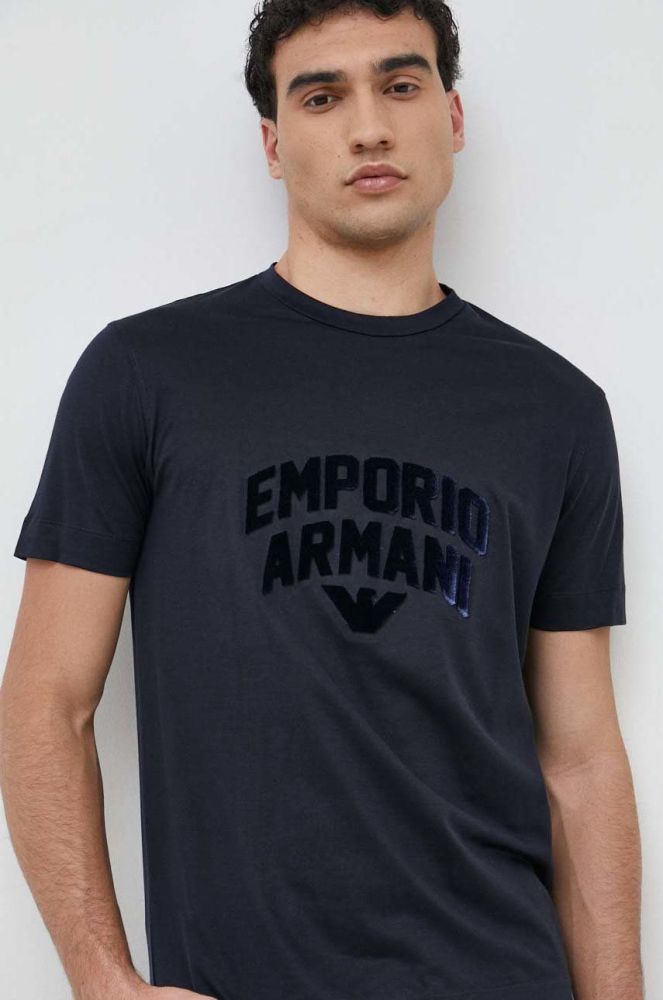 Футболка Emporio Armani чоловічий колір синій з аплікацією (2955762)