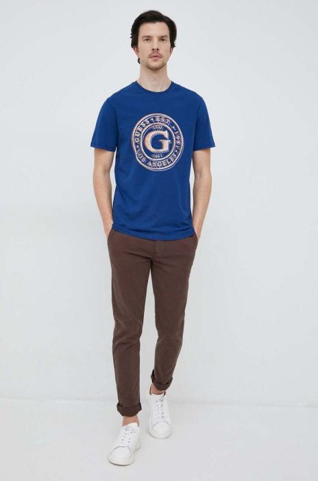 Футболка Guess чоловічий колір синій з принтом (3104779)