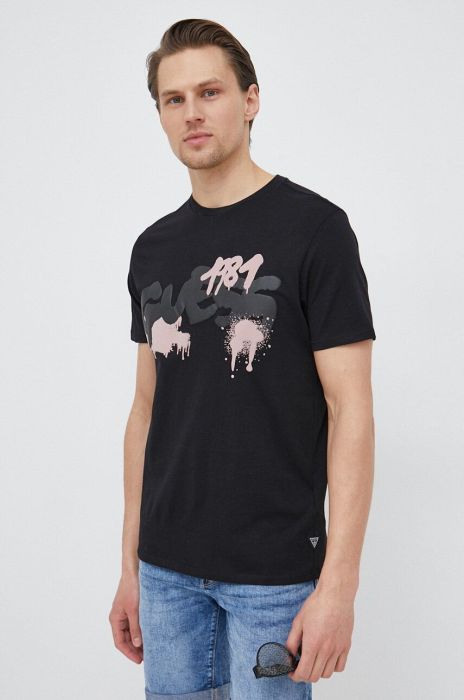 Бавовняна футболка Guess колір чорний з принтом (3062987)