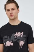 Бавовняна футболка Guess колір чорний з принтом (3062987)