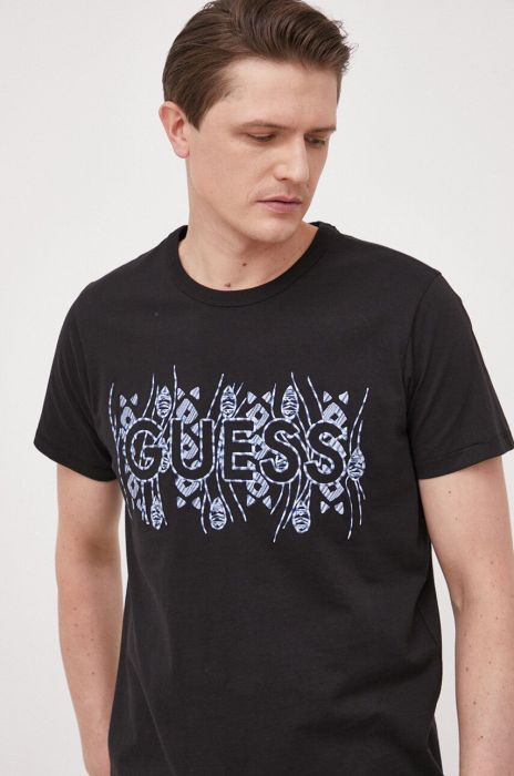 Бавовняна футболка Guess колір чорний з аплікацією (3182361)