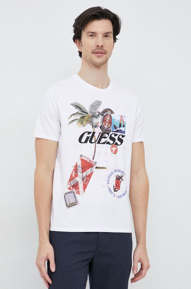 Бавовняна футболка Guess колір білий з принтом (3091923)