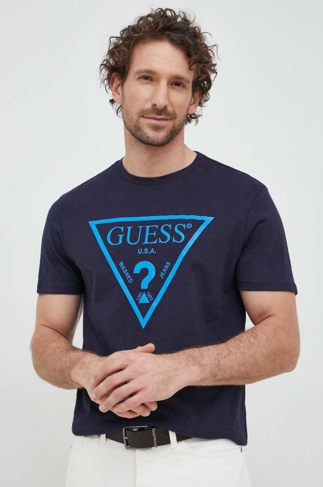 Бавовняна футболка Guess колір синій з принтом (2981001)
