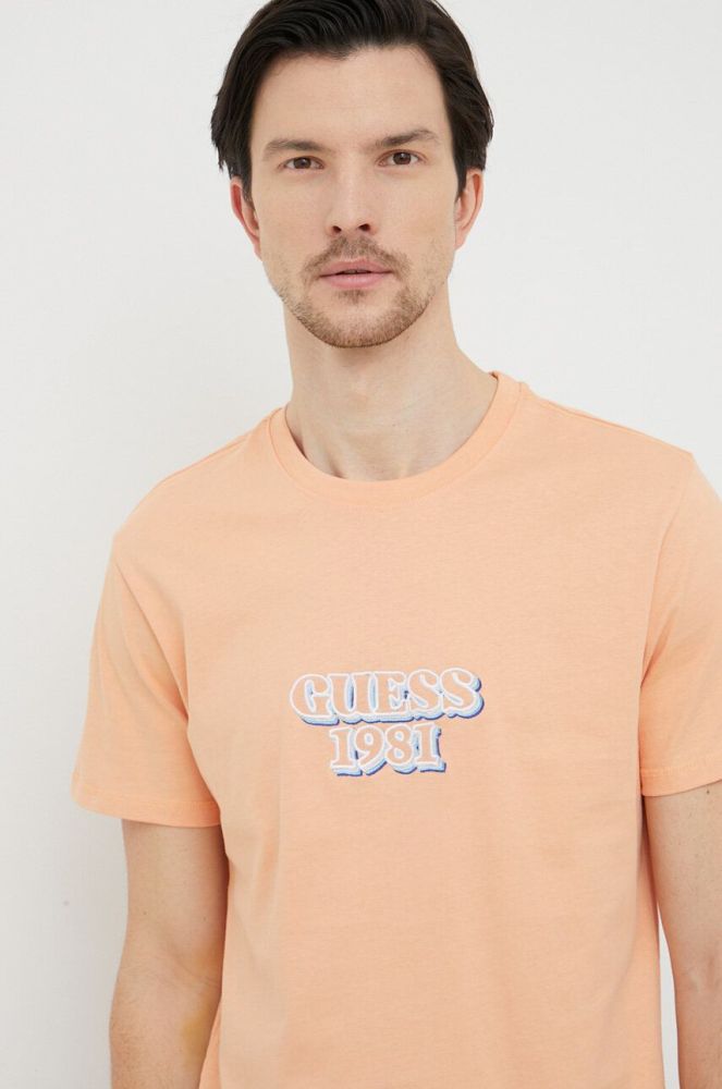 Бавовняна футболка Guess колір помаранчевий з аплікацією (3194779)