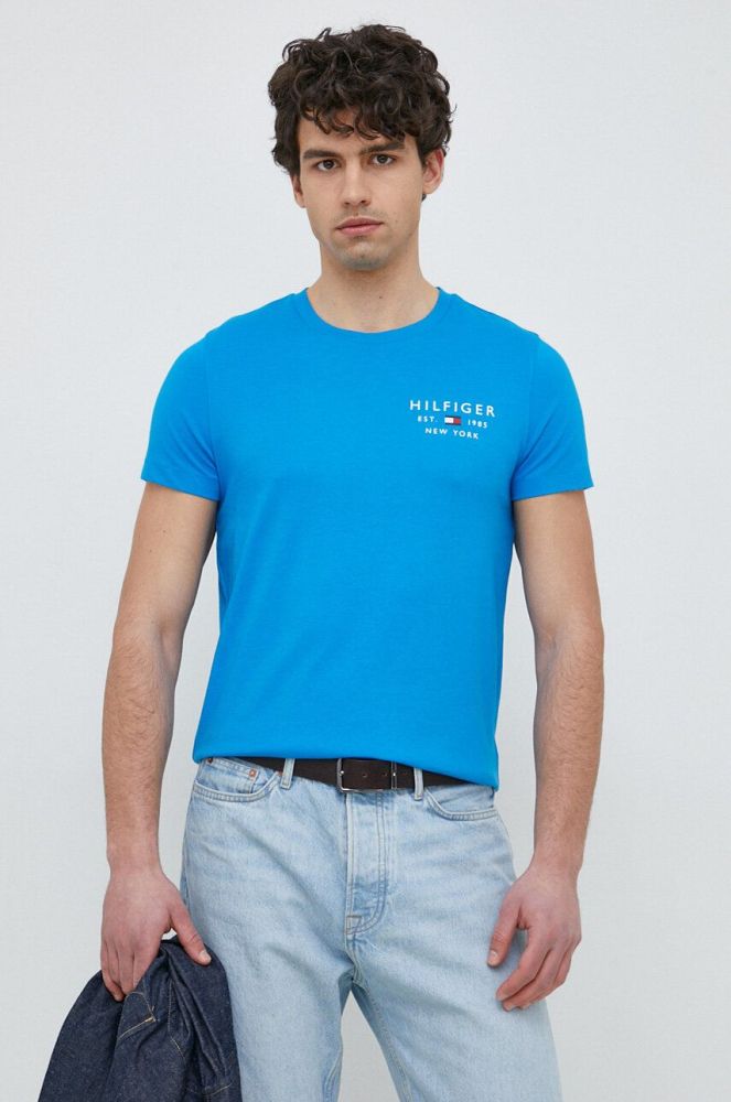 Бавовняна футболка Tommy Hilfiger з принтом колір блакитний (3015891)