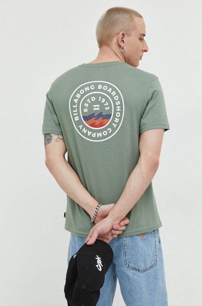 Бавовняна футболка Billabong колір зелений з принтом (3091958)