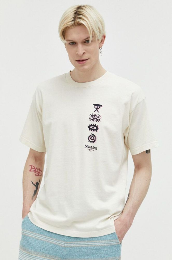 Бавовняна футболка Billabong колір бежевий з принтом (3141618) фото 4