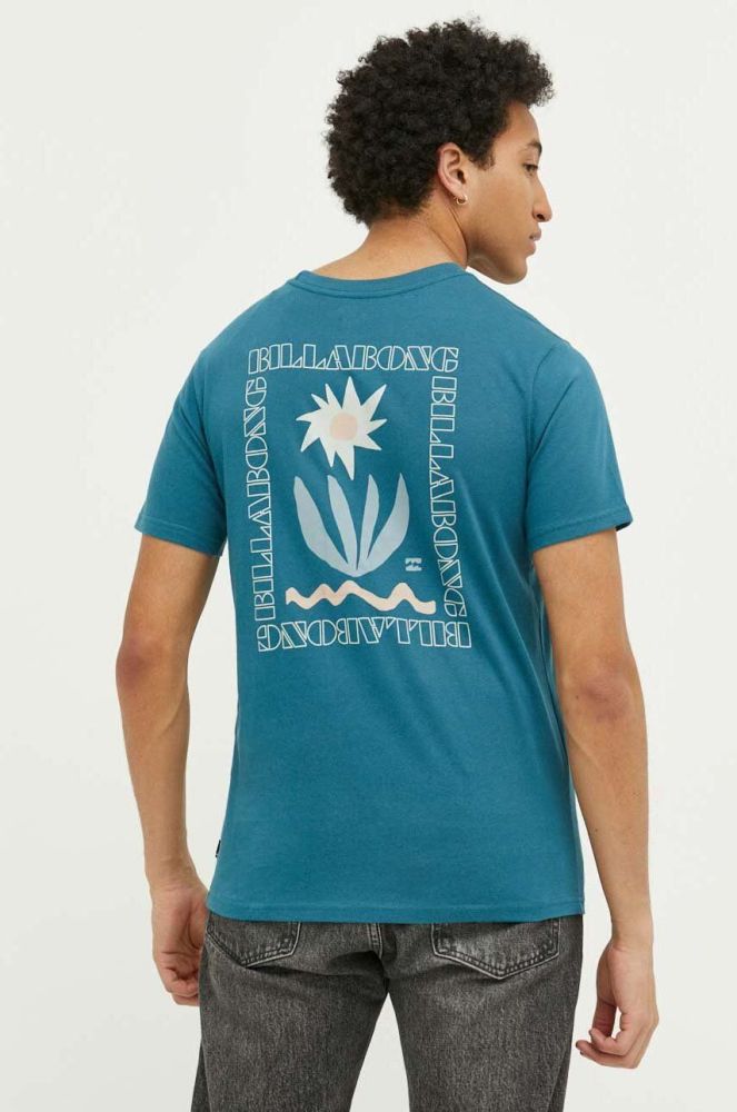 Бавовняна футболка Billabong з принтом колір блакитний