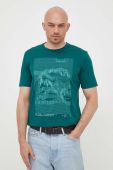 Бавовняна футболка Sisley колір зелений з принтом
