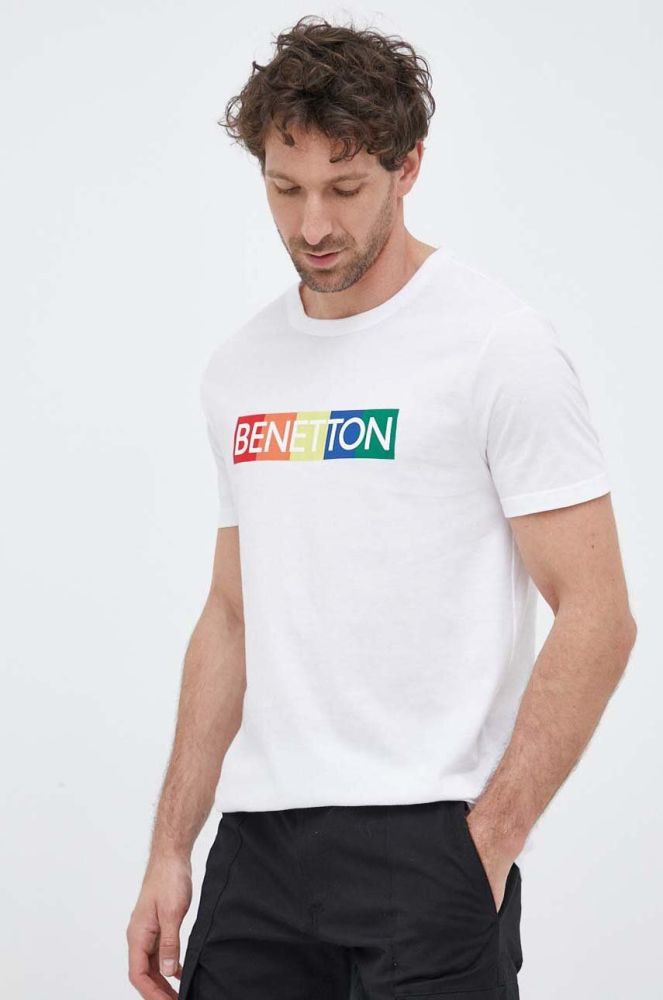 Бавовняна футболка United Colors of Benetton колір білий з принтом (3154687)