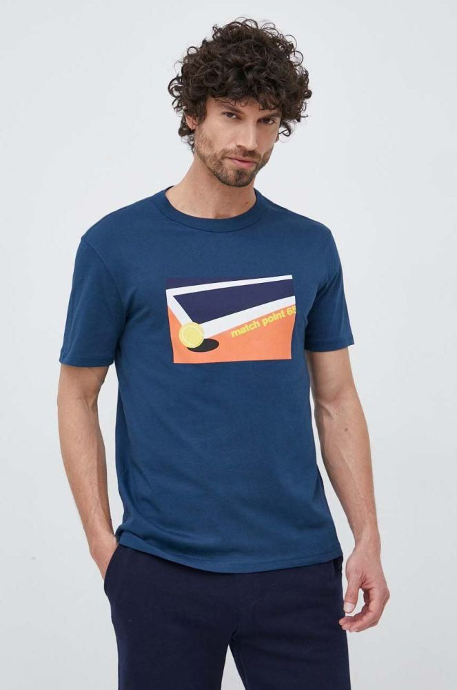 Бавовняна футболка United Colors of Benetton колір синій з принтом (3133976)