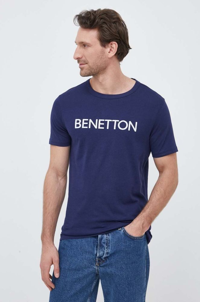 Бавовняна футболка United Colors of Benetton колір синій з принтом (3152127)