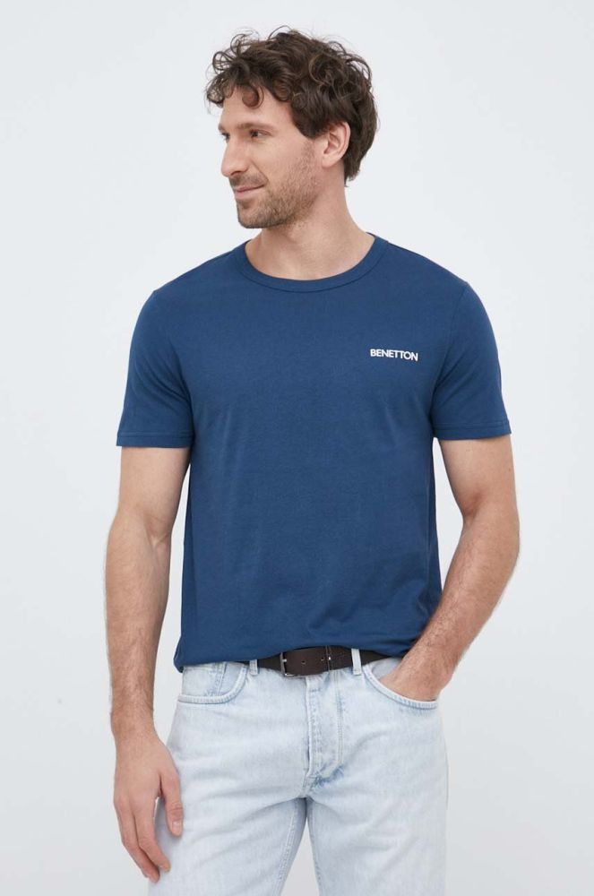 Бавовняна футболка United Colors of Benetton з принтом колір блакитний (3154704)