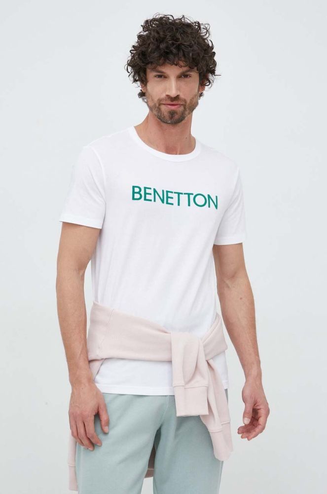 Бавовняна футболка United Colors of Benetton колір білий з принтом (3133984)