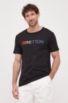 Бавовняна футболка United Colors of Benetton колір чорний з принтом (3163941)