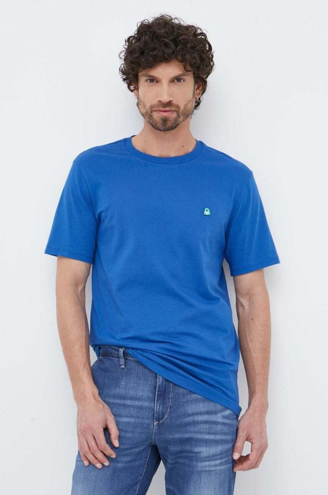 Бавовняна футболка United Colors of Benetton однотонний колір блакитний (3137628)