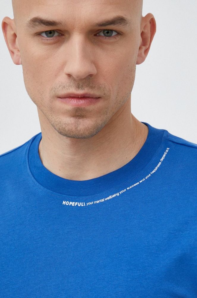 Бавовняна футболка United Colors of Benetton з принтом колір блакитний (2934087)