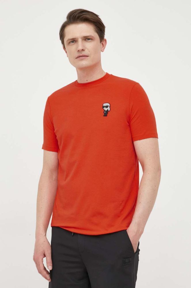 Футболка Karl Lagerfeld чоловічий колір помаранчевий з аплікацією