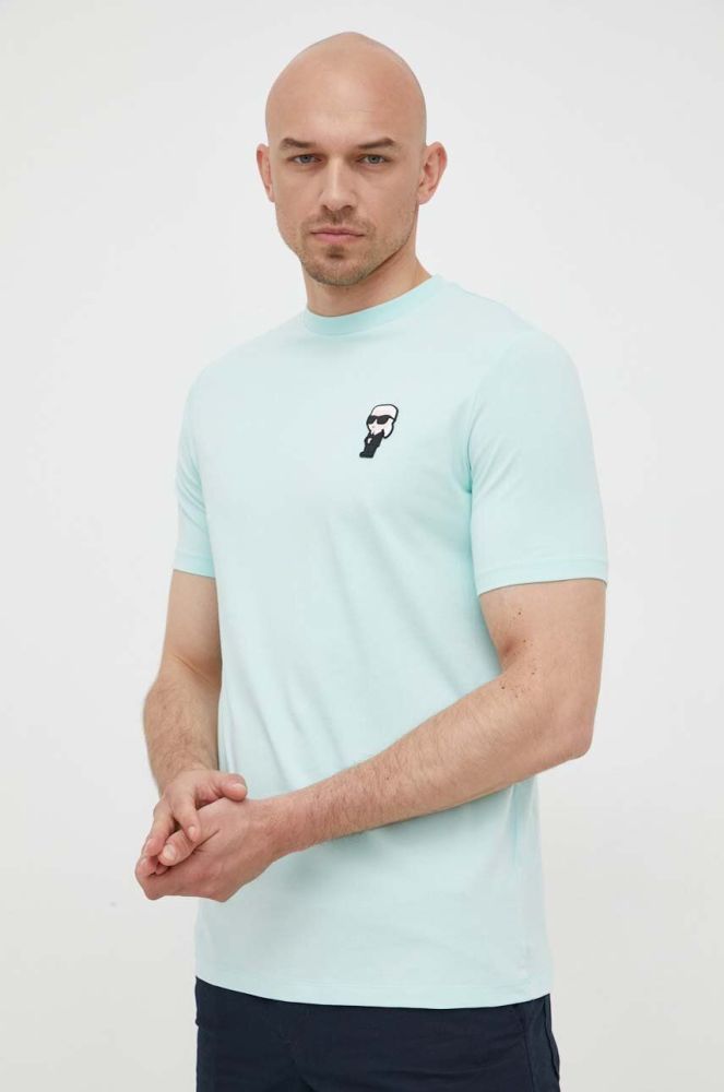 Футболка Karl Lagerfeld чоловічий колір бірюзовий з аплікацією (3242635)