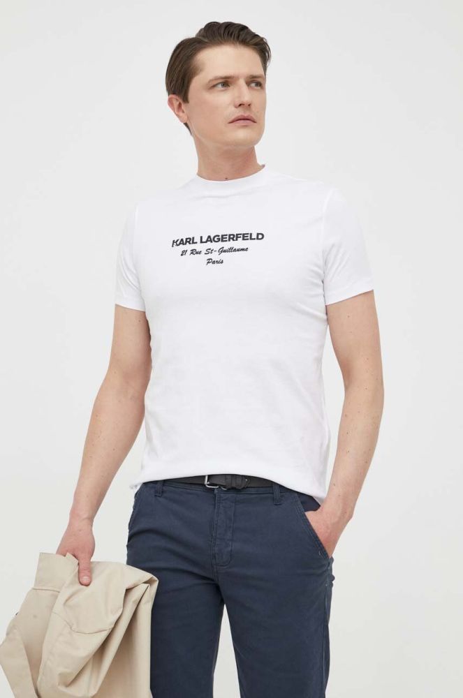 Бавовняна футболка Karl Lagerfeld колір білий з принтом (3230758)