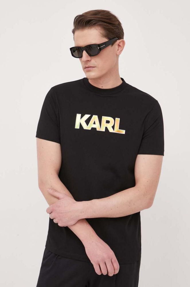 Бавовняна футболка Karl Lagerfeld колір чорний з аплікацією