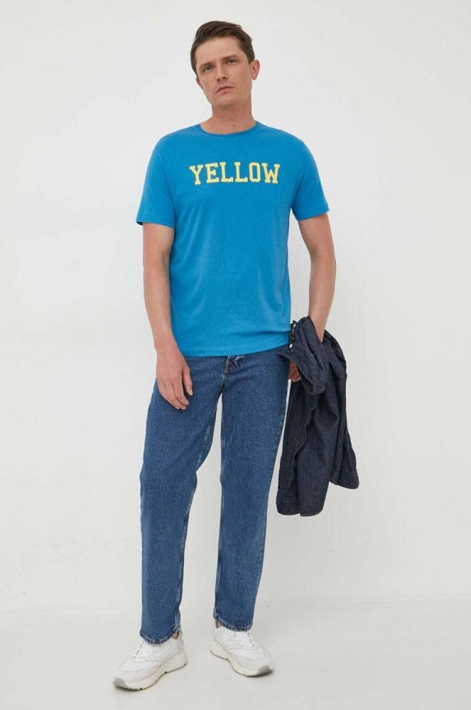 Бавовняна футболка United Colors of Benetton з принтом колір блакитний (3304267)