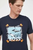 Бавовняна футболка BOSS BOSS ORANGE колір синій з принтом (3307598)