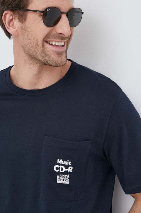 Бавовняна футболка BOSS BOSS ORANGE колір синій з принтом (3149525)
