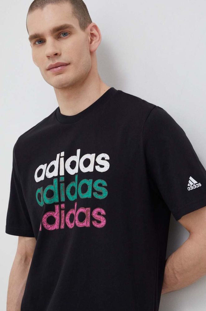 Бавовняна футболка adidas колір чорний візерунок (3079322)