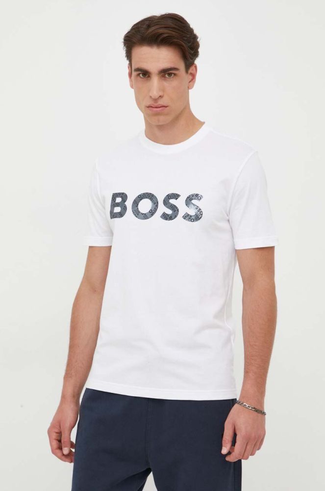 Бавовняна футболка BOSS BOSS GREEN колір білий з принтом (3262092)