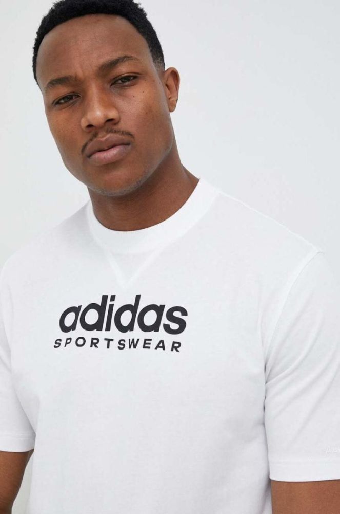 Бавовняна футболка adidas колір білий візерунок фото 4