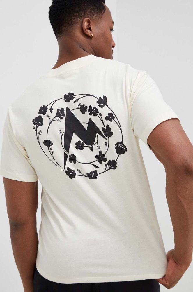 Бавовняна футболка Marmot колір бежевий з принтом