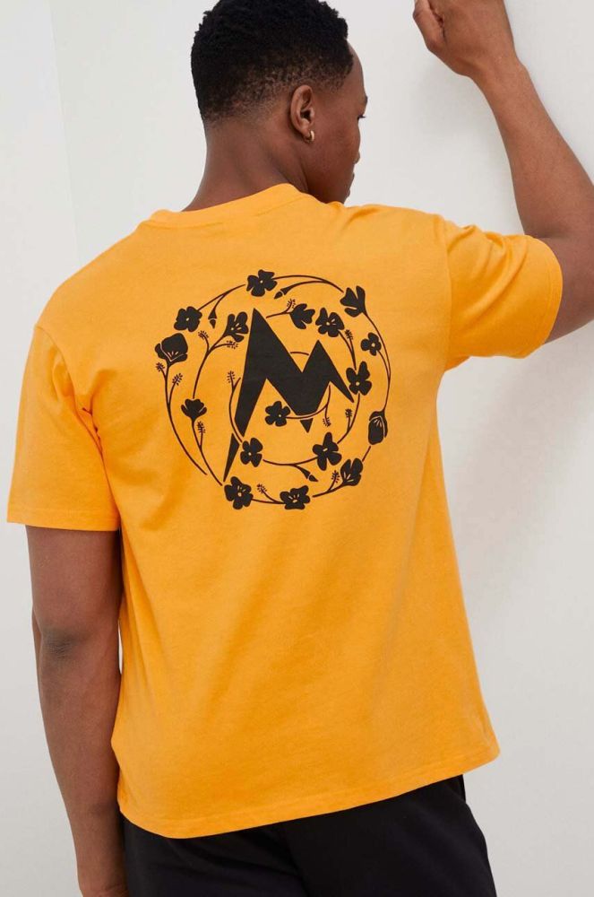 Бавовняна футболка Marmot колір жовтий з принтом