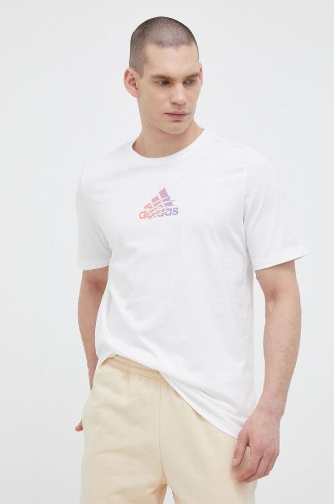 Бавовняна футболка adidas колір білий з принтом (3148878) фото 4