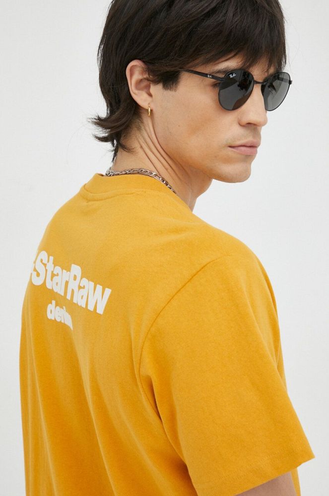 Бавовняна футболка G-Star Raw колір помаранчевий з аплікацією