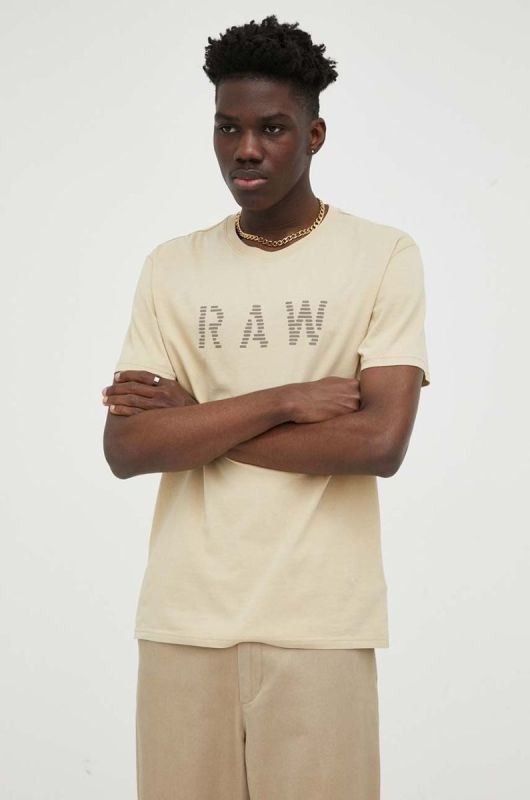 Бавовняна футболка G-Star Raw колір бежевий з принтом (3211051)