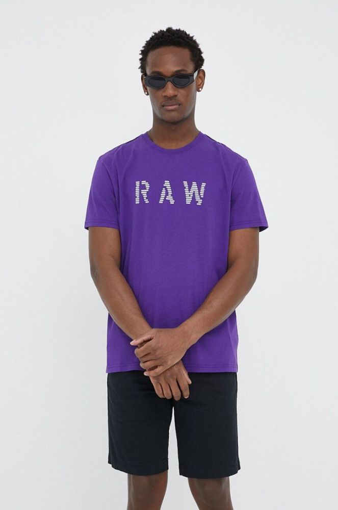 Бавовняна футболка G-Star Raw колір фіолетовий з принтом (3212078) фото 4