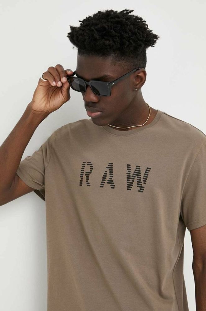 Бавовняна футболка G-Star Raw колір коричневий з принтом (3213065) фото 4