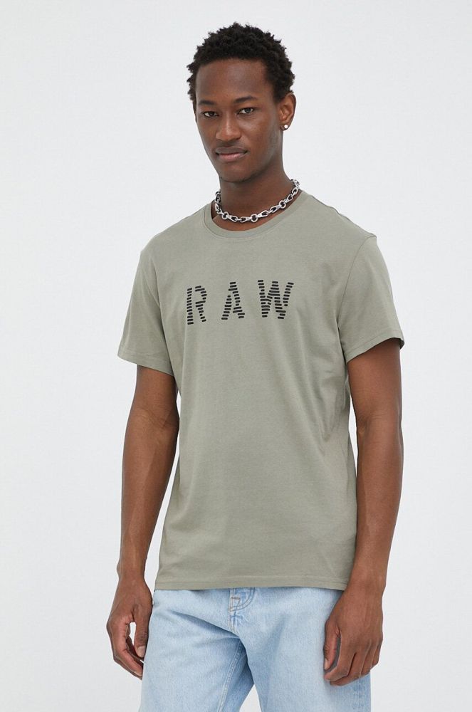 Бавовняна футболка G-Star Raw колір зелений з принтом (3213648)