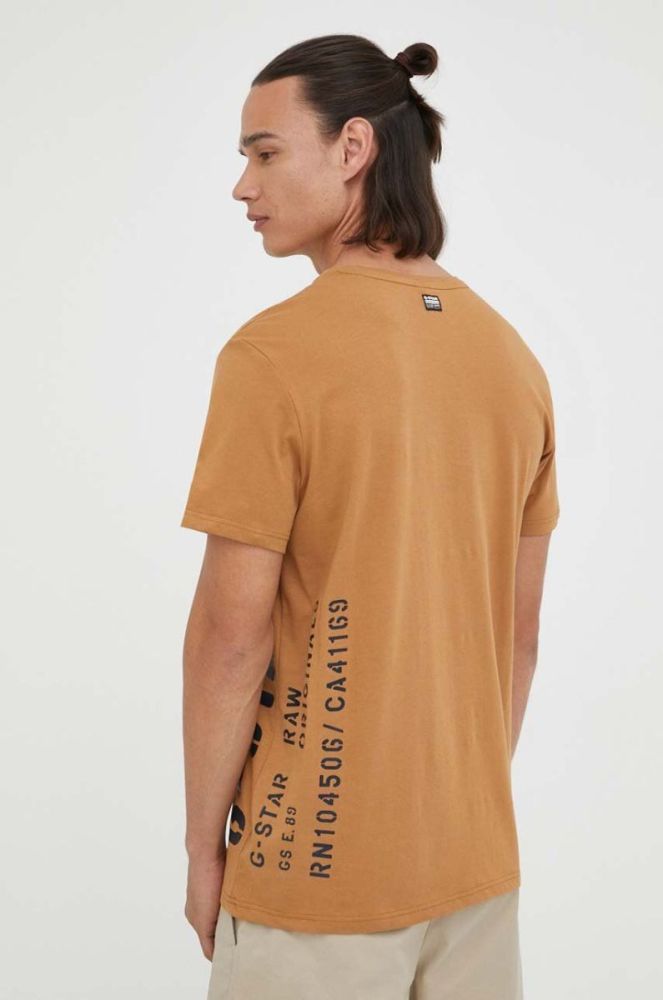 Бавовняна футболка G-Star Raw колір коричневий з принтом (2936912) фото 3