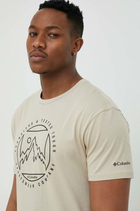 Бавовняна футболка Columbia колір бежевий з принтом (2955817)