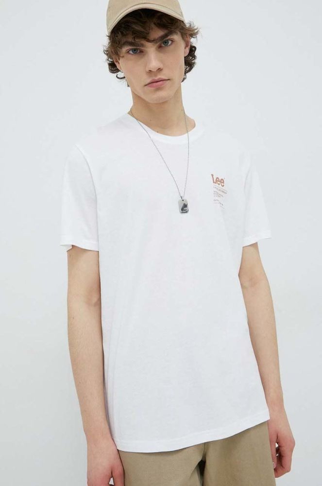 Бавовняна футболка Lee колір білий з принтом (2962947)