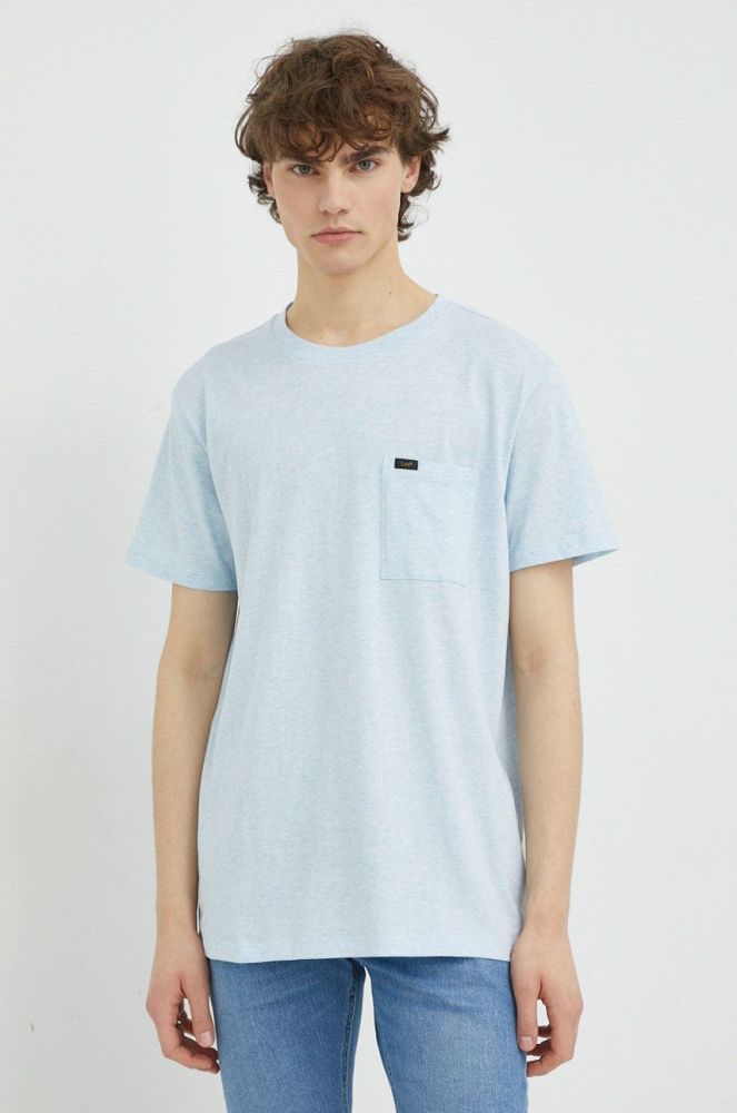 Бавовняна футболка Lee меланж колір блакитний (2958025)