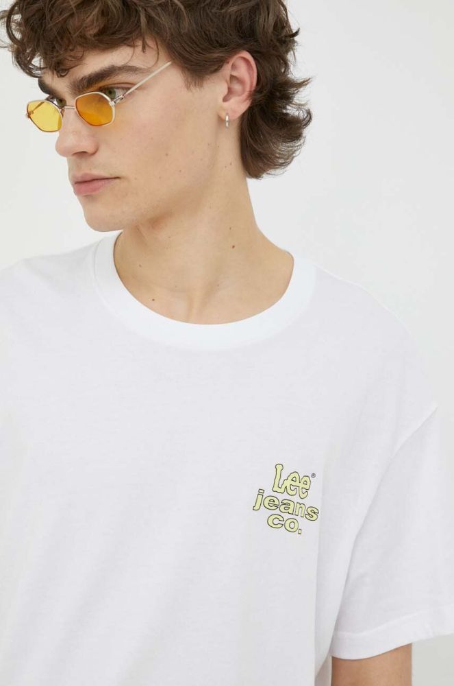 Бавовняна футболка Lee колір білий з принтом (3273058)