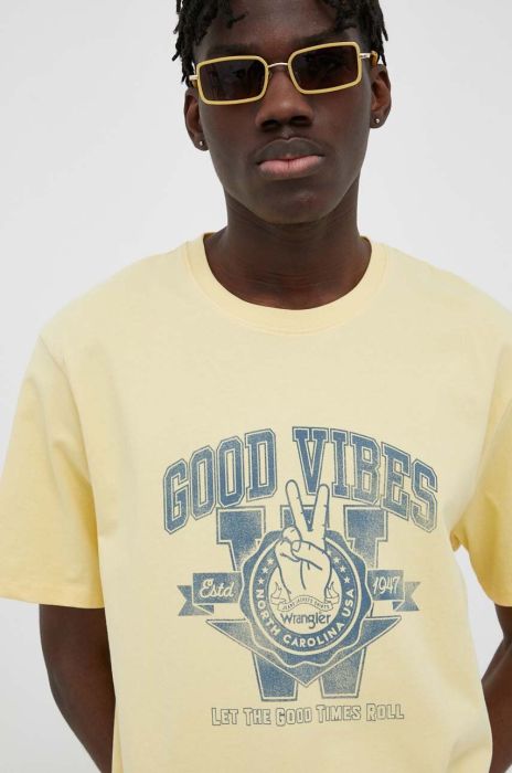 Бавовняна футболка Wrangler колір жовтий з принтом (3253275)