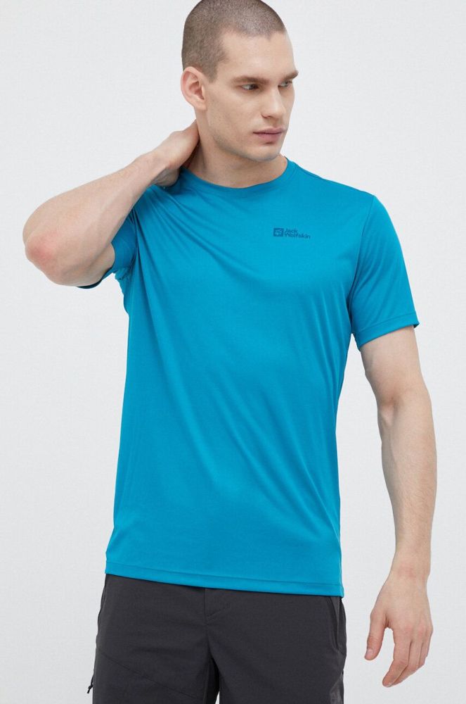 Спортивна футболка Jack Wolfskin Tech однотонна колір блакитний